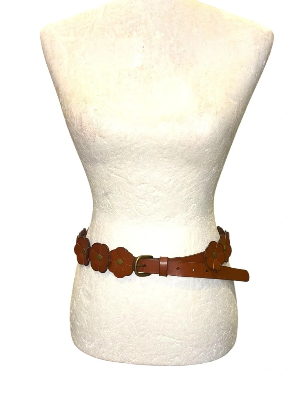 LN Lucky Brand Flower Festival Brown Leather Brass Adjustable Belt - S